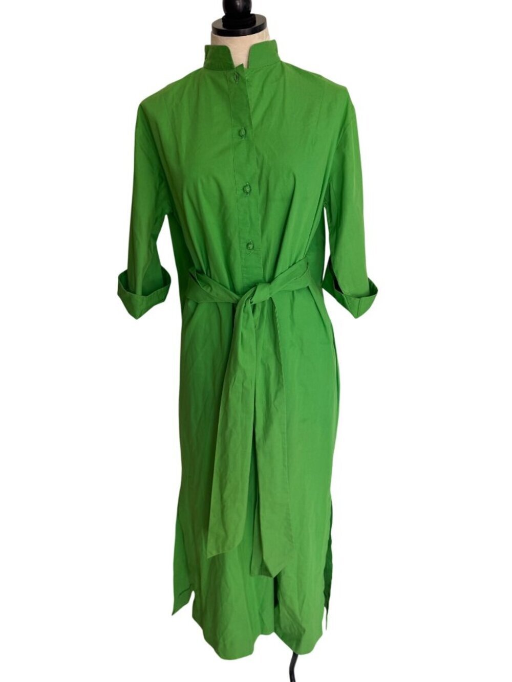 Catherine Ogust Womens Maxi Kaftan Dress One Size Green Cotton Slits Vintage